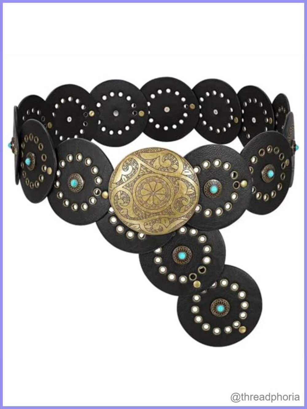 Women's Western Concho Disc Belt PU Leather Boho Cowgirl Adjustable Wide